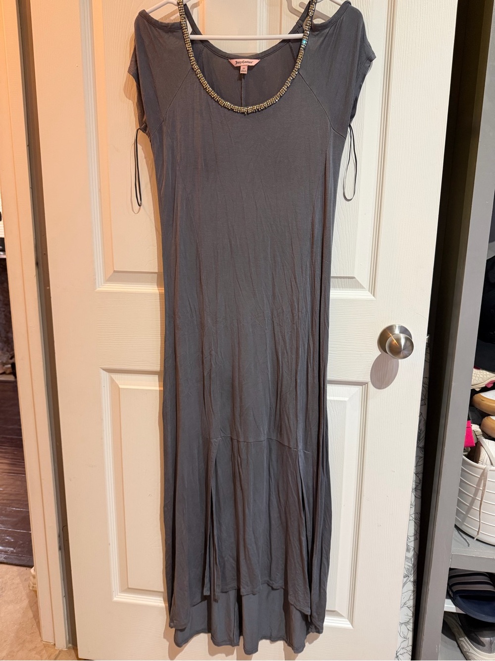 Juicy Couture Charcoal Maxi Dress with Beaded Neckline XS